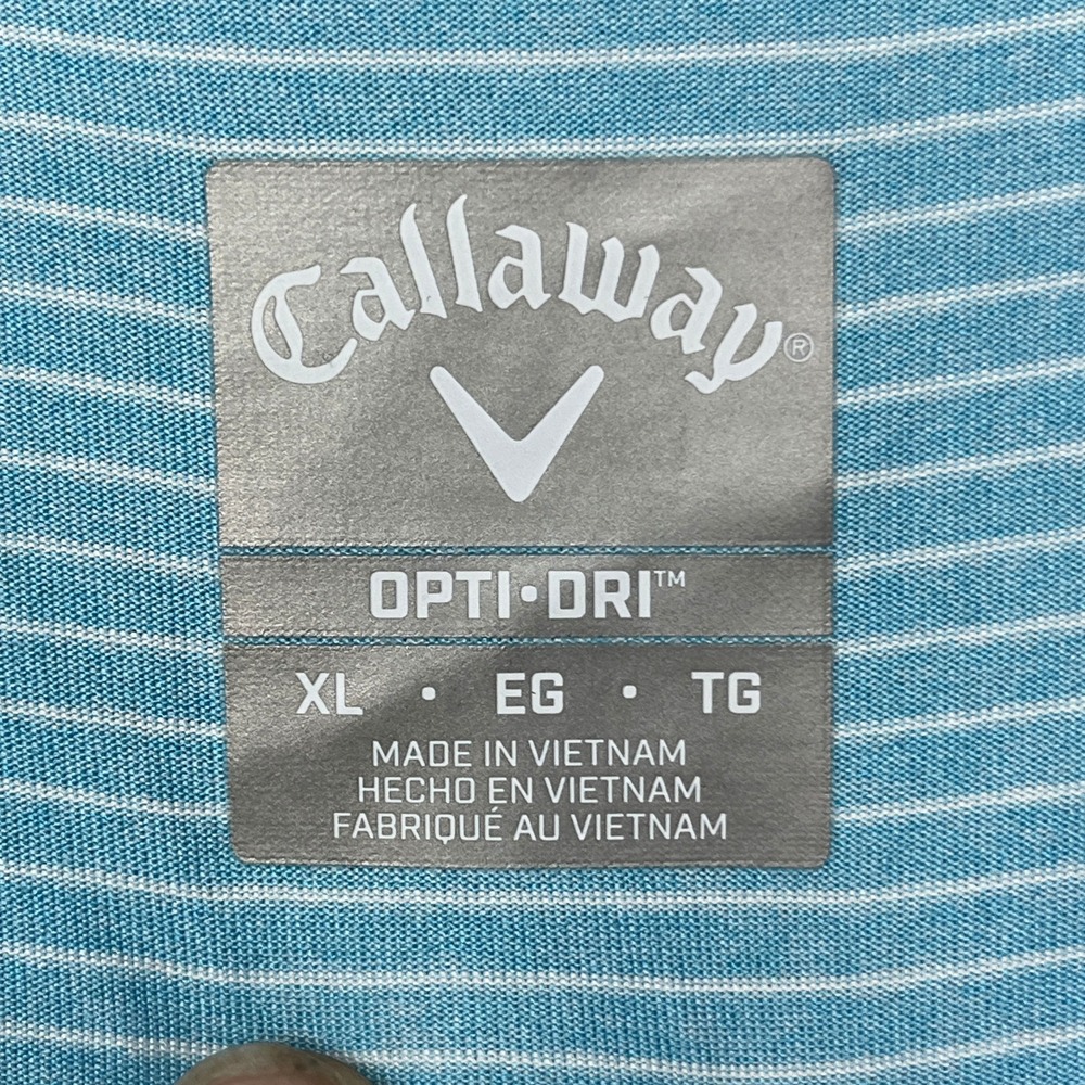 Callaway Polo Shirt Mens XL Blue Striped Short Sleeve 3 Button Placket Opti-Dri - Picture 3 of 9